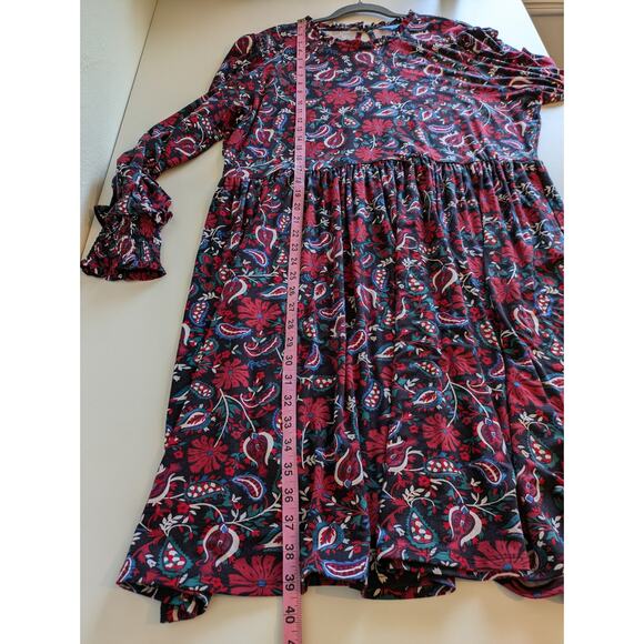 Draper James Dress Kitty Paisley Stretch Knit Ruffles Floral Black Red Size XXL - Picture 14 of 14